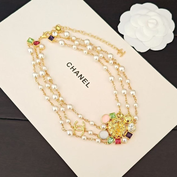 CHANEL Gold Necklace with Multicolor Accents
